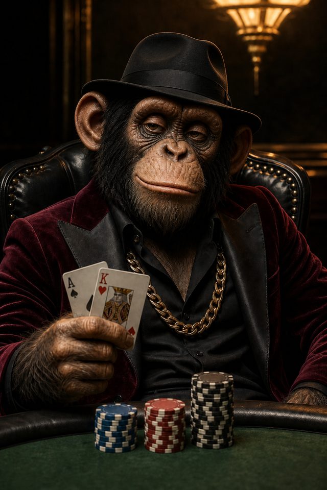 Bored Hold'em mascot — fedora, real poker
